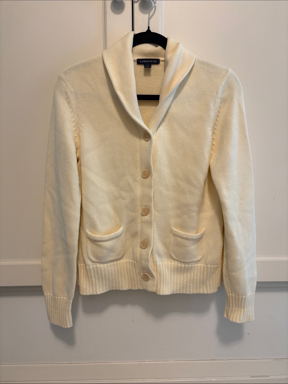 Lands' End Cream Shawl-Collar Button Cardigan